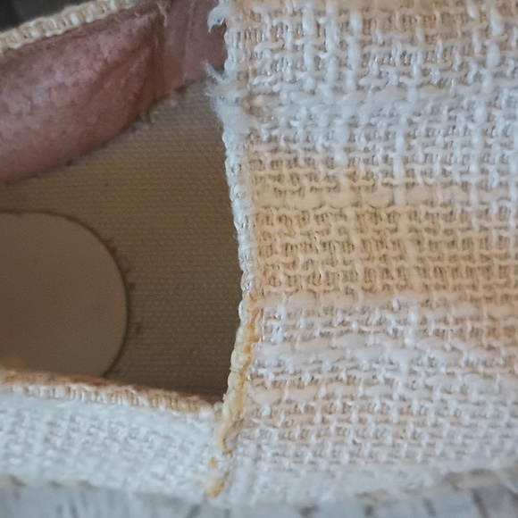 Clara Duran Off White Tweed Silver Captoe Espadrille 1" Platform Slip ons 37 7 - Picture 2 of 11